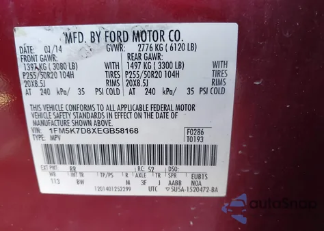 2014 Ford Explorer Xlt from USA, damaged, VIN 1FM5K7D8XEGB58168